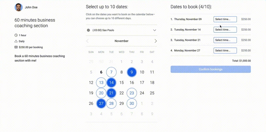 Customized booking page